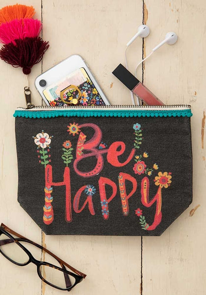 Canvas Pouch Be Happy Black