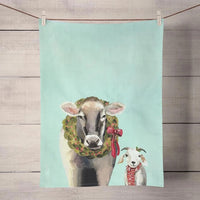 Festive Cow and Goat Tea Towel