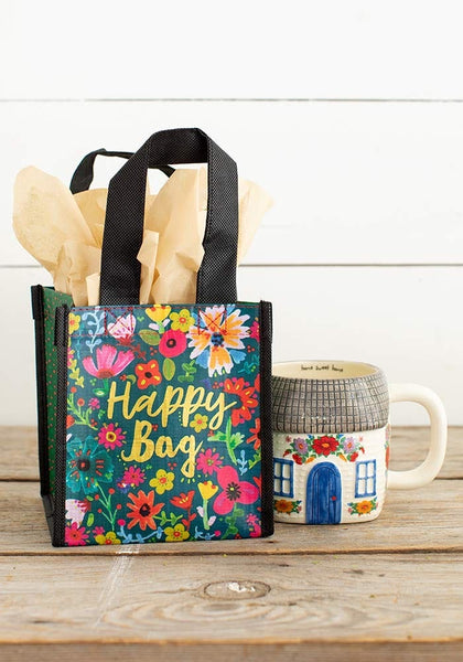 Small Teal Gold Floral Happy Bag