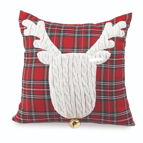 Red Tartan Plaid with Christmas Reindeer Pillow