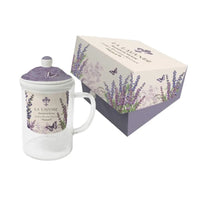 La Lavande Tea Glass with Porcelain Infuser and Lavender Design in a Gift Box